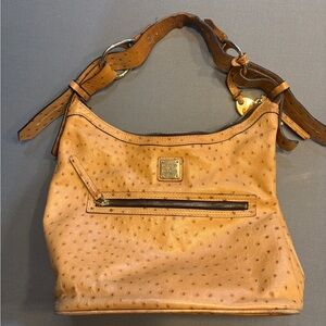 Elegant Dooney & Burke Ostrich Tan Leather Hobo Bag
